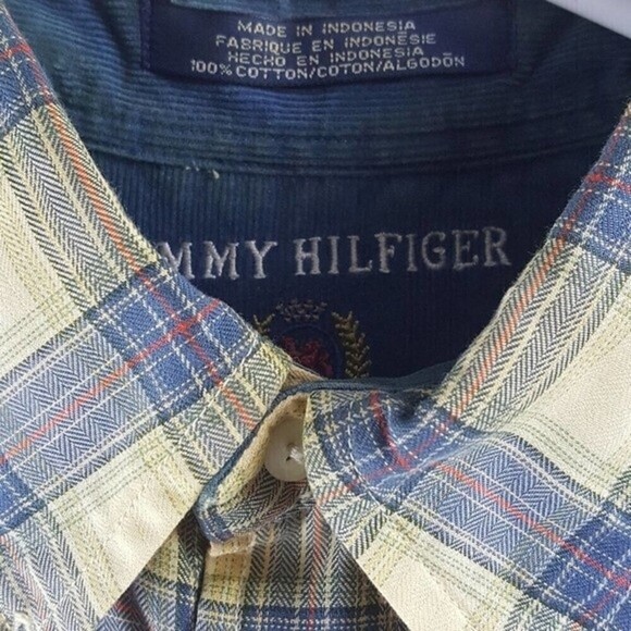 Tommy Hilfiger Button-Down Shirt Mens Large Plaid Embroidered Short Sleeveeeve - Picture 4 of 6